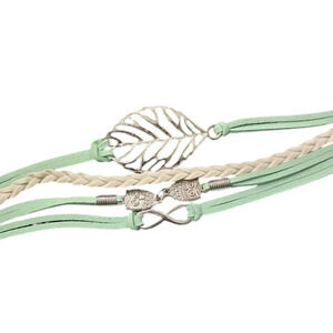 Leaf Owl Infinity Faux Leather Multi-layered Bracelet